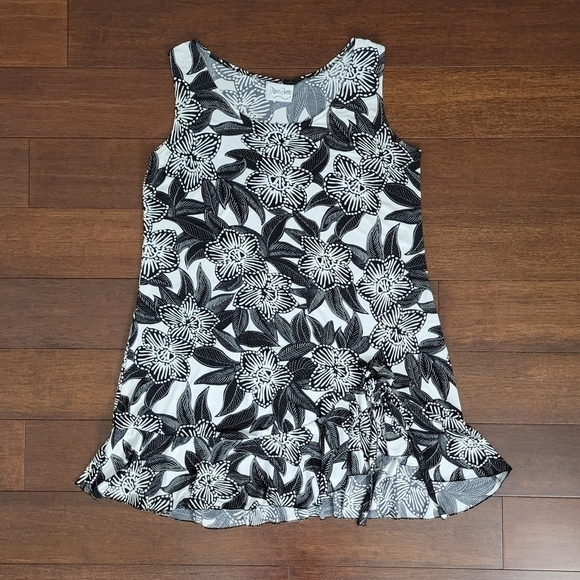 Dream Dance Women's Floral Black & White Sleeveless Ruffle Trim Dress Size L - Picture 5 of 7